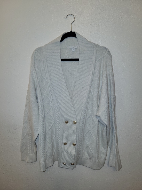 J. Jill Sweaters - J.Jill Cable Knit Cardigan 2X Ivory Gold Buttons Double Breasted